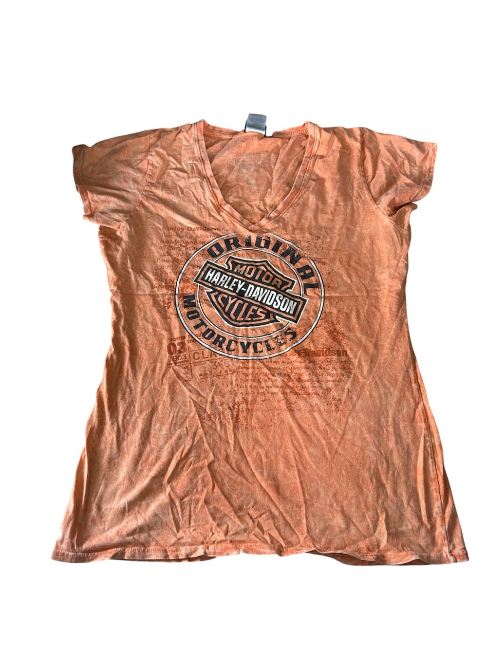 Harley-Davidson Women's Orange V-Neck Logo Tee with Black Print size xl